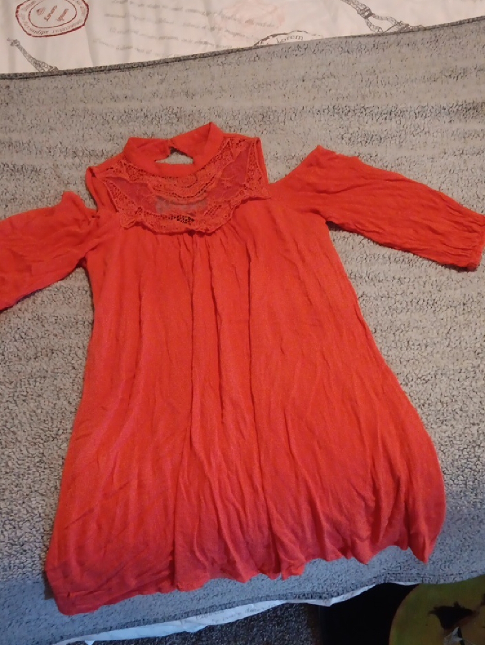 Womens CORAL Cold-Shoulder Lace Yoke Casual Dress